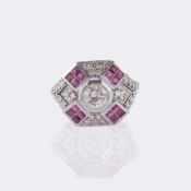 Art-déco Diamant Rubin Ring.
