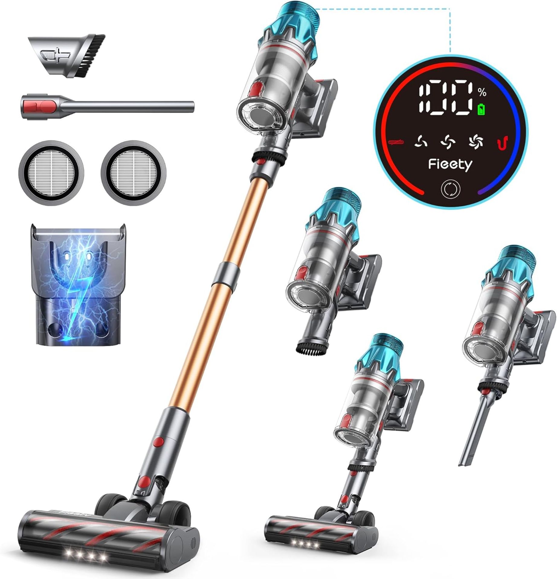 BOXED Fieety Vacuum & Cleaner 550W/45000pa Stick, Touch Display, 60 Mins, 5-in-1 with Charging - Image 2 of 10
