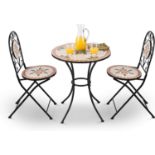 BRAND NEW Alpine Corporation Indoor/Outdoor 3-Piece Mosaic Bistro Set Folding Table and Chairs Patio