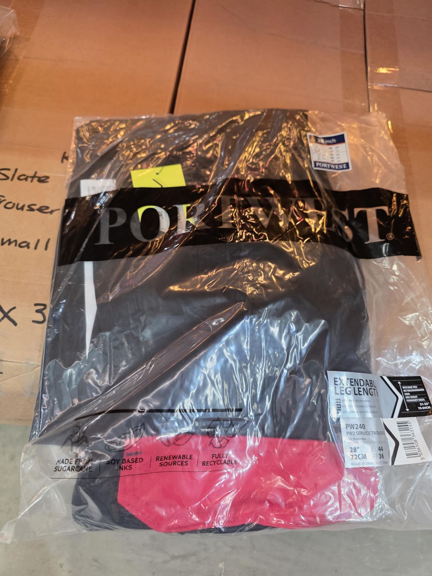 5 X NEW PACKAGED PORTEST PW2 SERVICE TROUSERS WITH EXTENDABLE LEG LENGTH. SIZE 28'' 44. (LOC: 5.1-