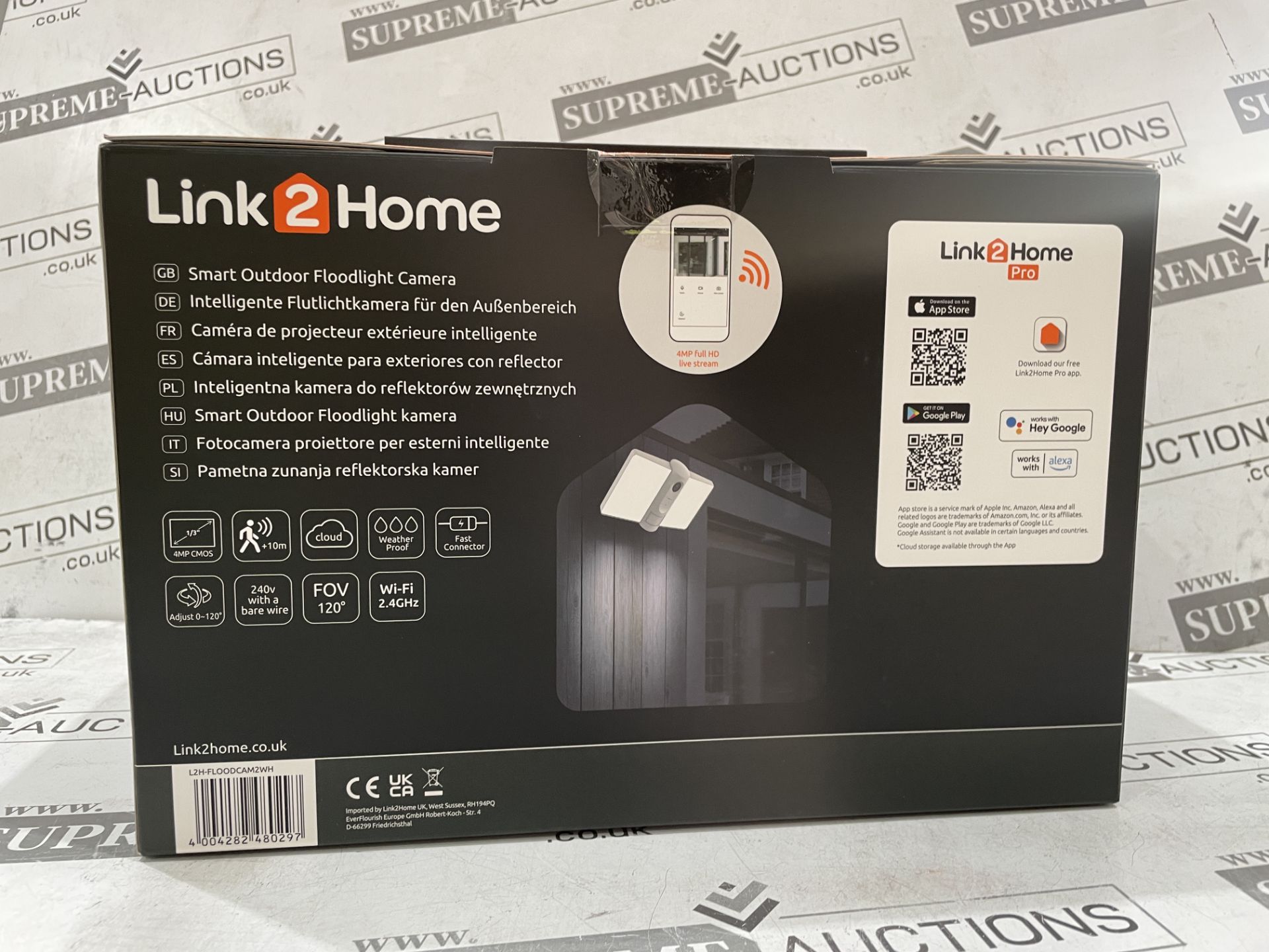 BRAND NEW Link2Home L2H-FLOODCAM2WH Outdoor Smart Floodlight Camera 2K 4MP White RRP £199. The - Image 2 of 2
