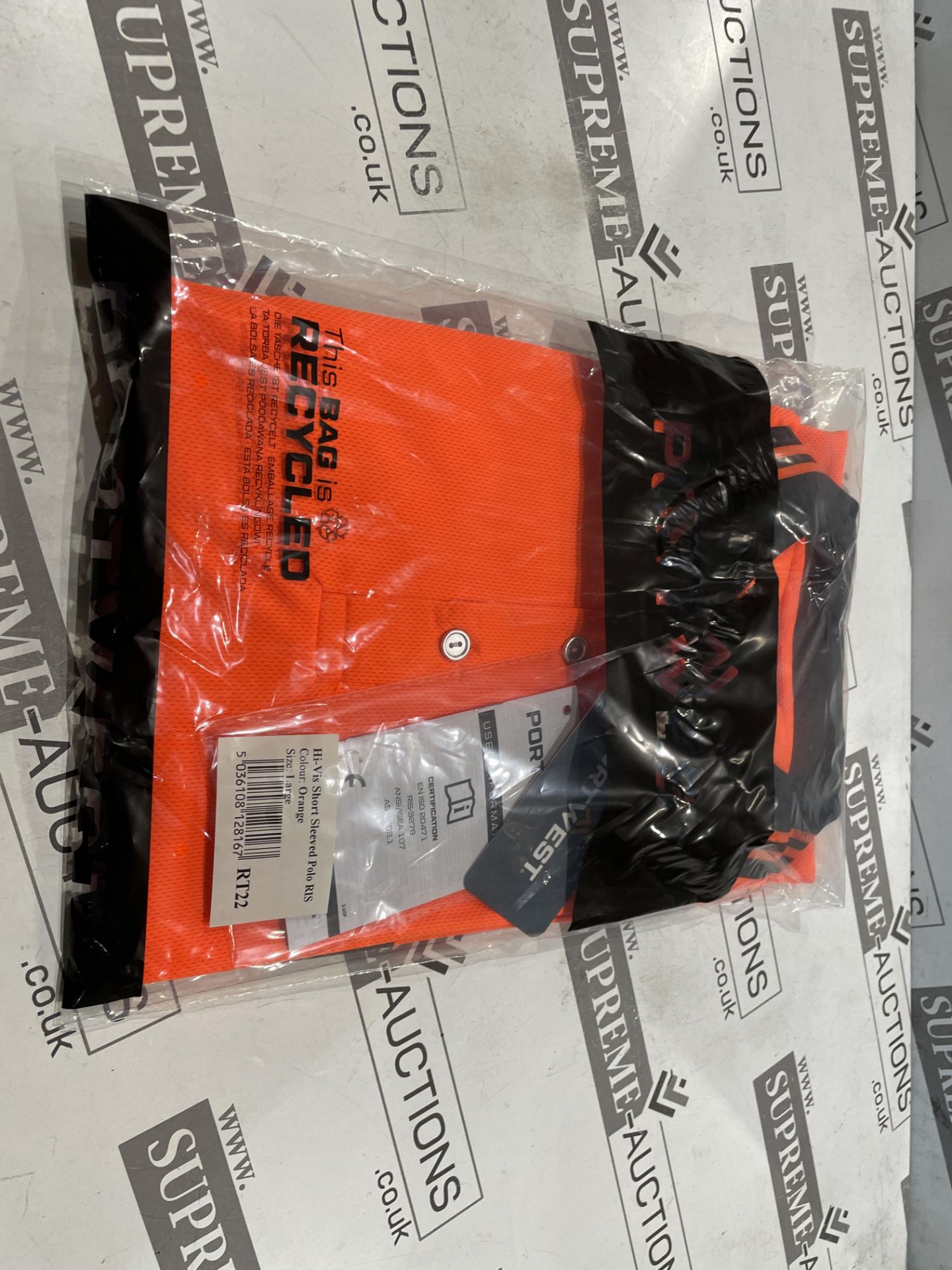 24 X BRAND NEW PORTWEST ORANGE HI VIS SHORT SLEEVED POLO TOPS SIZE LARGE (LOC: 24.7-AA1252)
