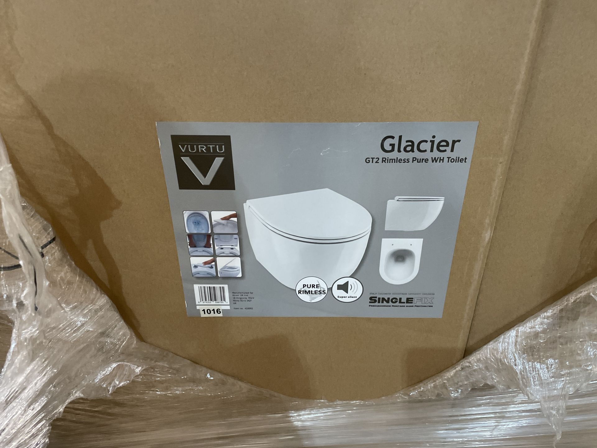 BRAND NEW VURTU Glacier, Dynamic Rimless Wall Hung Toilet and Toilet Seat, 520(H) x 373(W), White, - Image 2 of 3