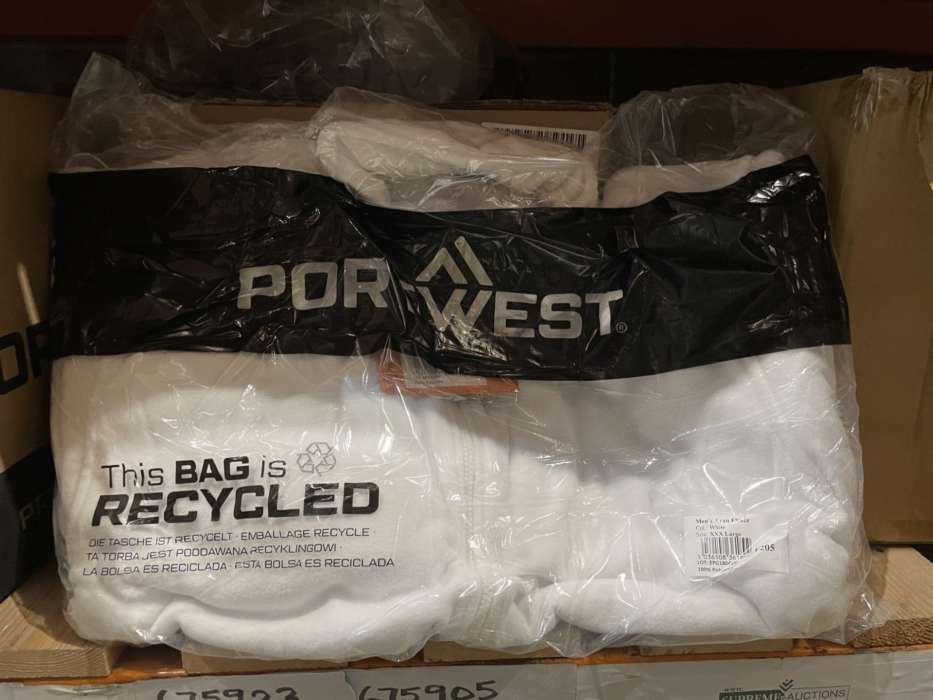 12 X BRAND NEW PORTWEST WHITE MENS ARAN FLEECE WORK JACKETS SIZE XXXL (LOC: 35.4-BB5067)
