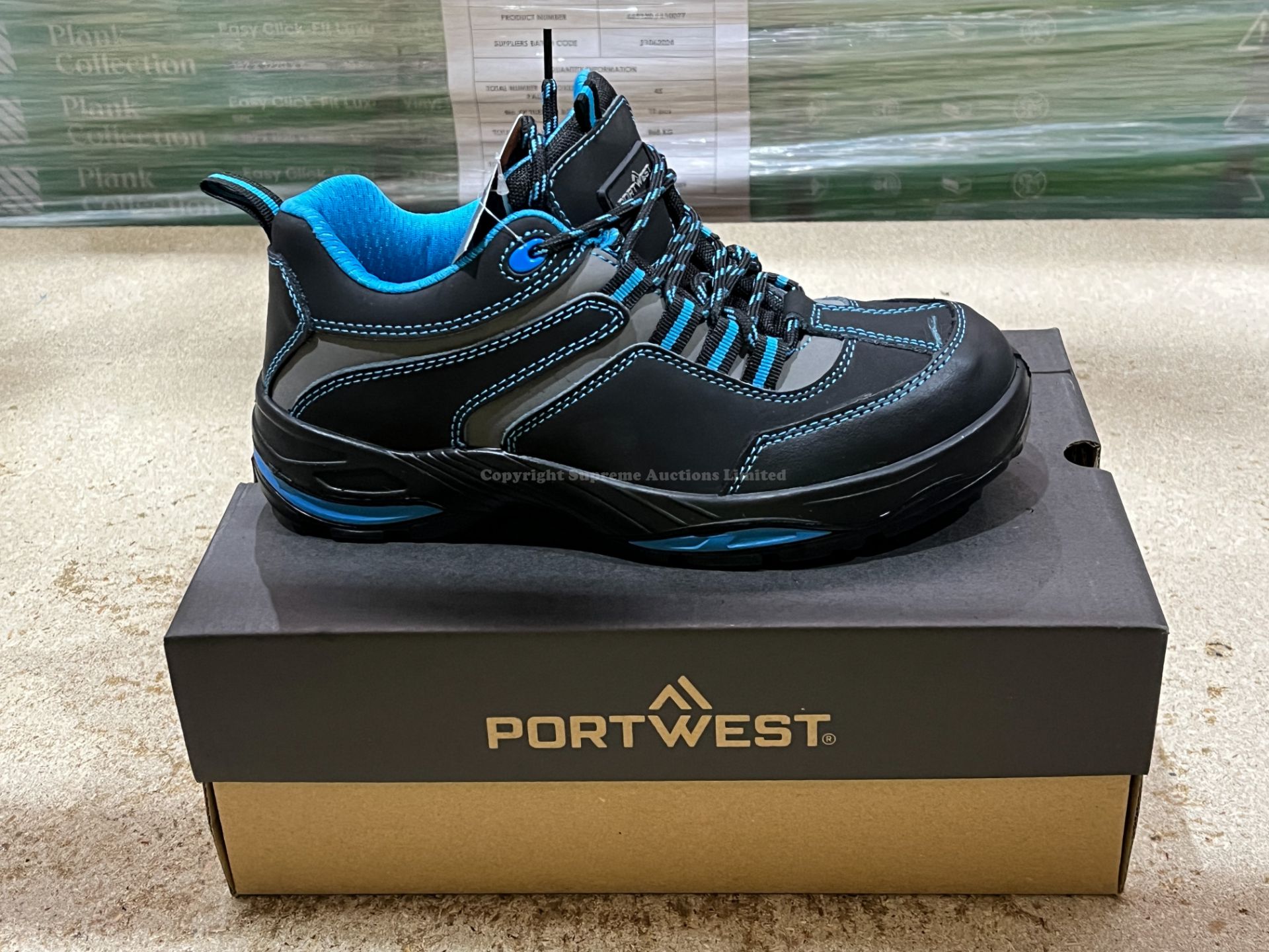 6x BRAND NEW & PACKAGED PORTWEST FC61 Operis Shoe S3 - BLACK/BLUE - SIZE 5. (LOC: R49-7-CC40)