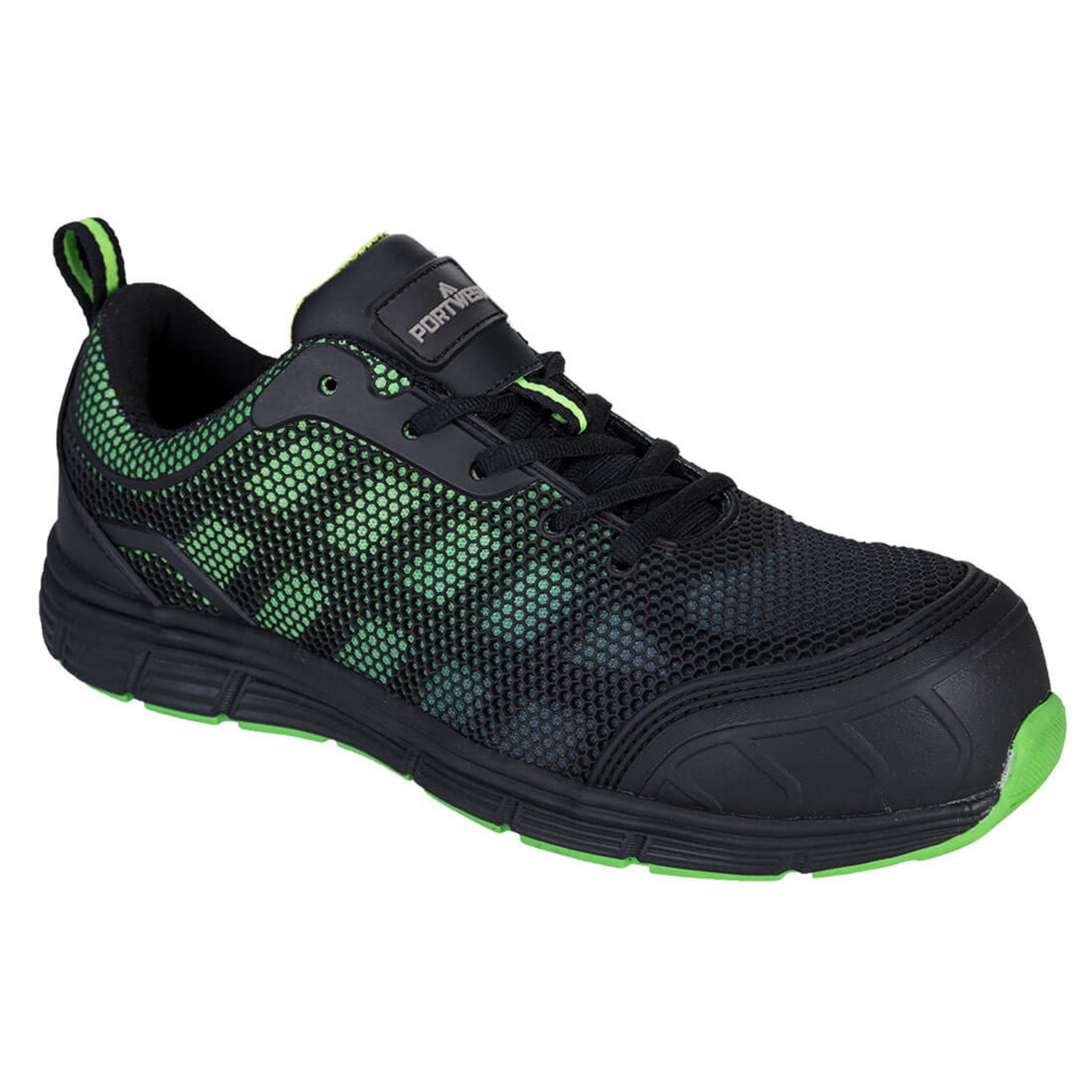 6x BRAND NEW & PACKAGED PORTWEST FT35 Compositelite Ogwen Trainers - BLACK/GREEN - SIZE 3. (LOC: - Image 2 of 2