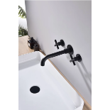 2 X BRAND NEW VURTU Noir Wall Mounted 3 hole Basin & Bath Mixer, 305(H) x 260(W), Black, 659846