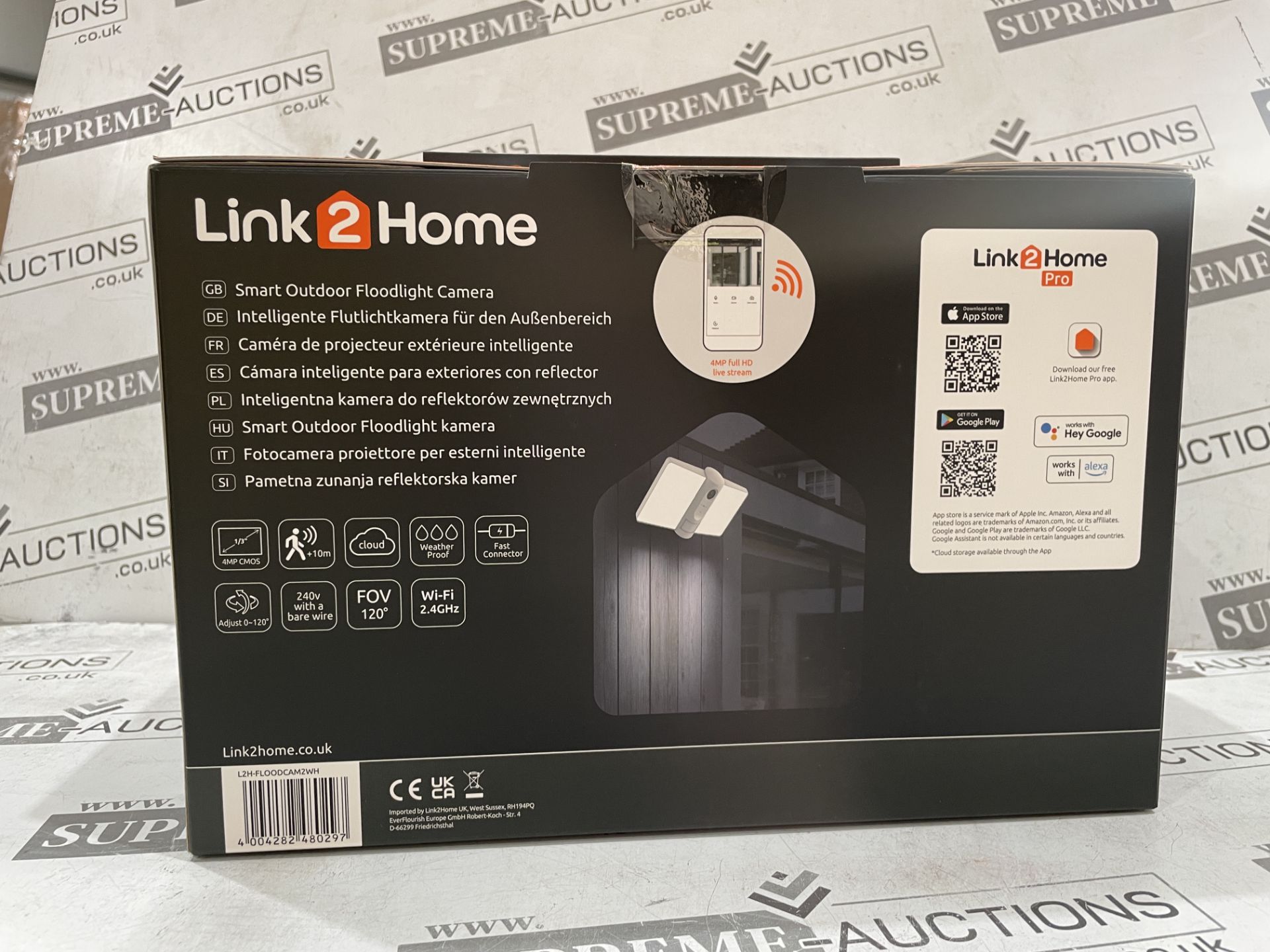 TRADE LOT 5 X BRAND NEW Link2Home L2H-FLOODCAM2BK Outdoor Smart Floodlight Camera 2K 4MP Black