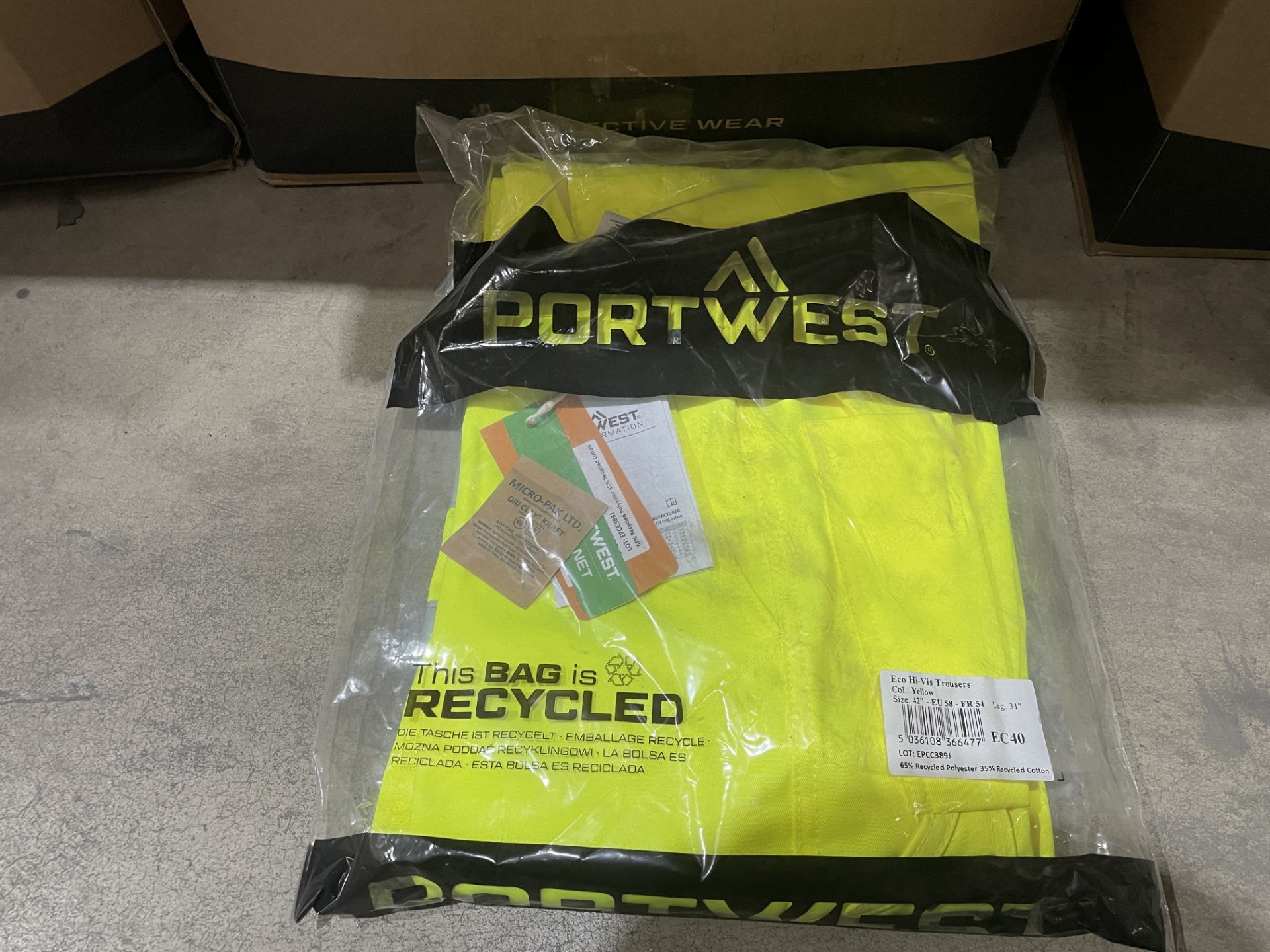 26 X BRAND NEW PAIRS OF PORTWEST YELLOW HI VIS PROFESSIONAL WORK TROUSERS IN VARIOUS SIZES (LOC: