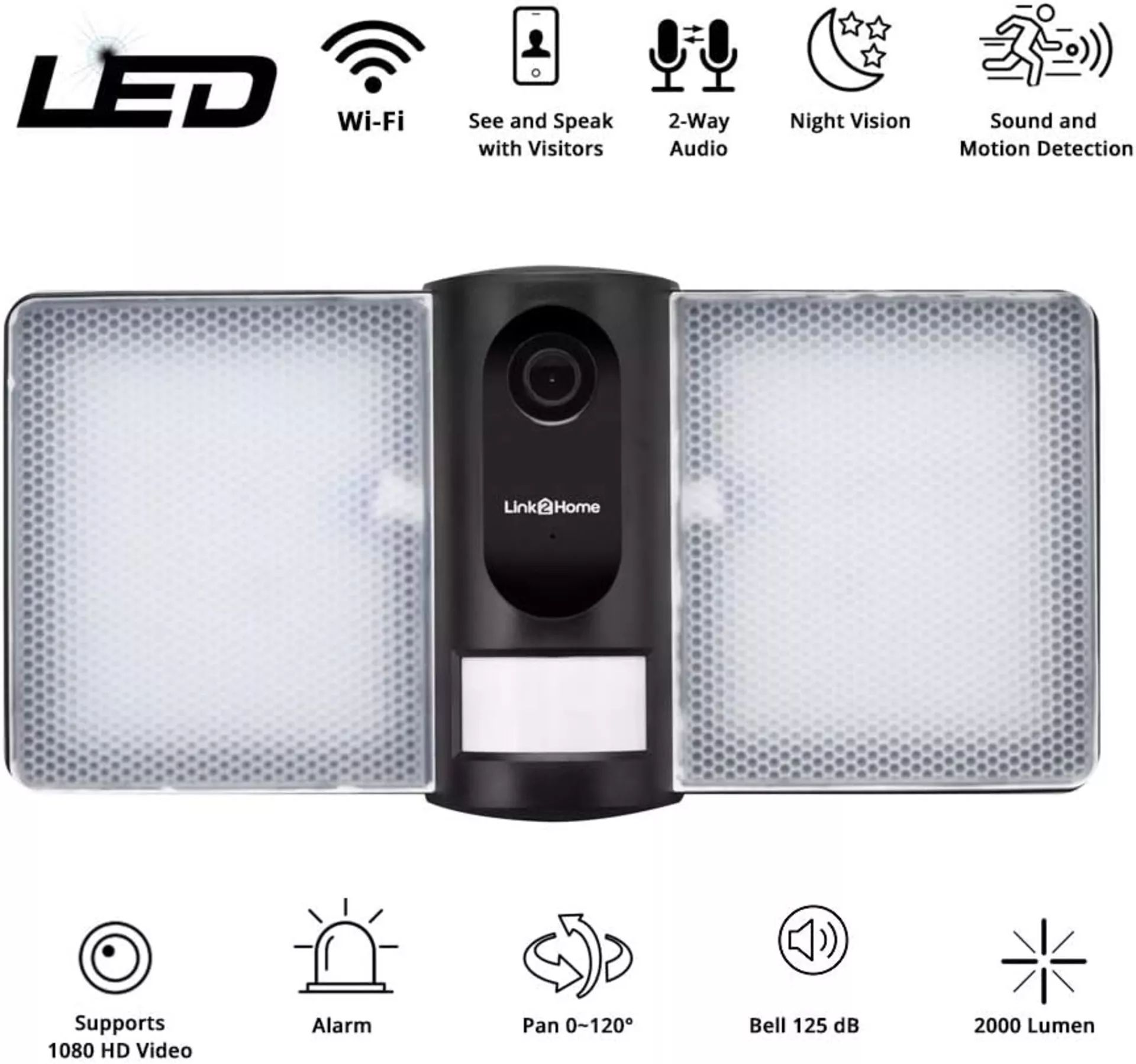 BRAND NEW Link2Home L2H-FLOODCAM2BK Outdoor Smart Floodlight Camera 2K 4MP Black RRP £199. The - Image 4 of 5