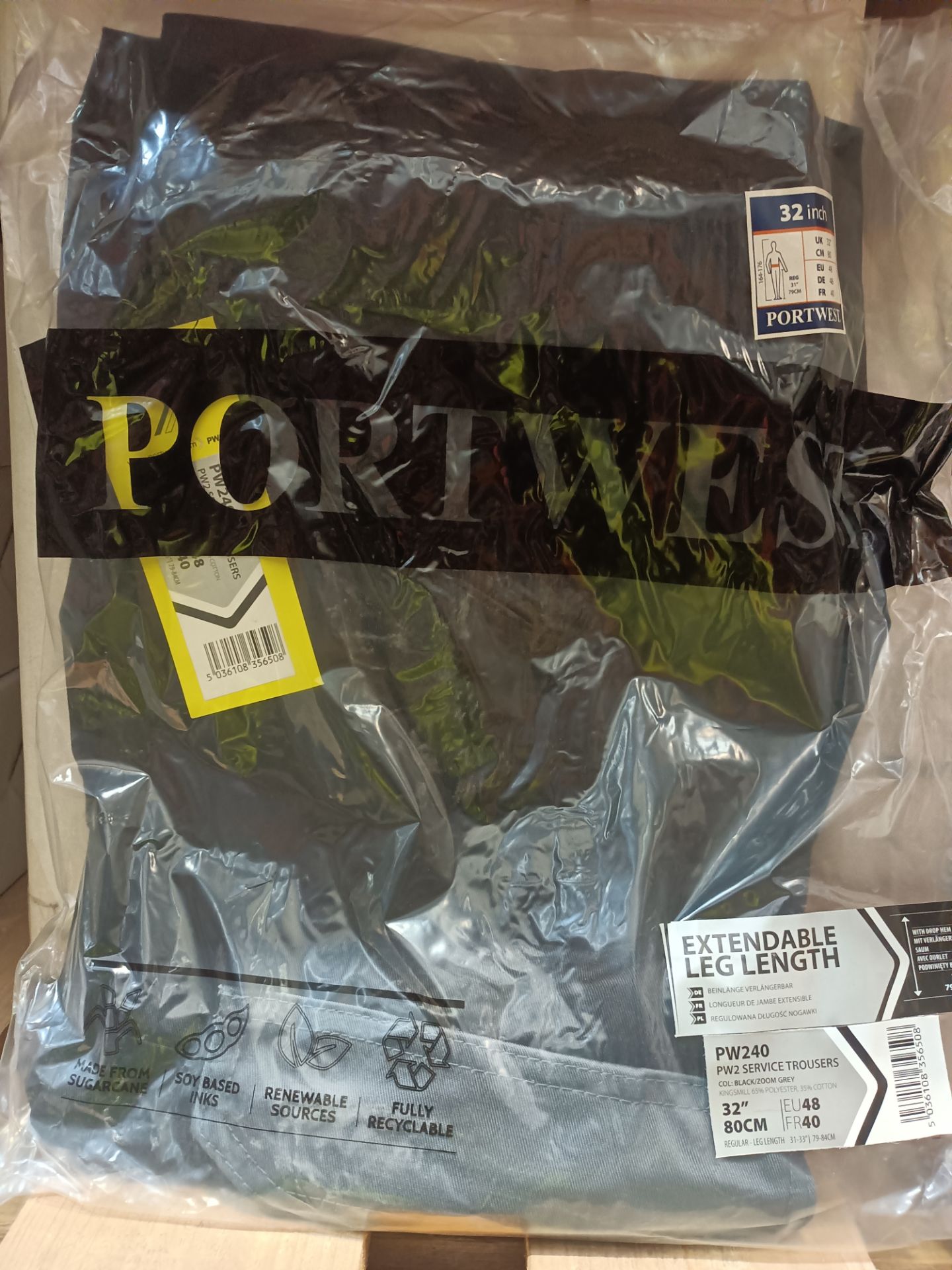 14X PORTWEST PW240 PW2 SERVICE TROUSERS IN BLACK WITH ZOOM GREY ACCENTS, WAIST 32? (80?CM), ARE