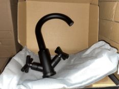 2 X BRAND NEW VURTU NOIR TWIN HANDLE BASIN MIXER TAPS (LOC: 9.5-BB3744)