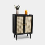 Boxed Spinningfield Black Sideboard, 2 Door Sideboard Unit, Cane 2 Cupboard Storage Cabinet, Art