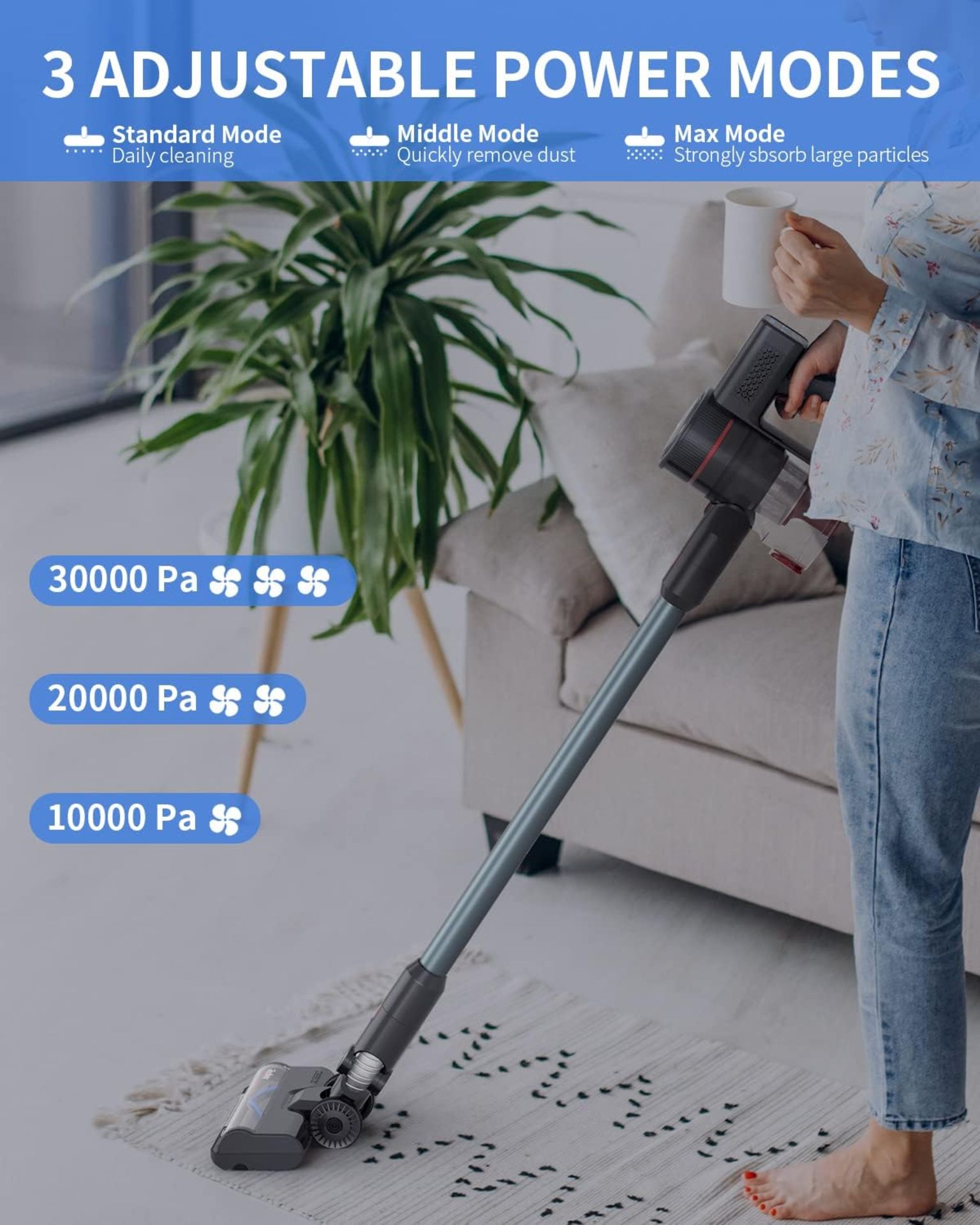 BOXED Redkey Stick Vacuum Cleaner Cordless 30Kpa, 8 in 1 Cordless Vacuum 350W, Double HEPA - Image 5 of 5