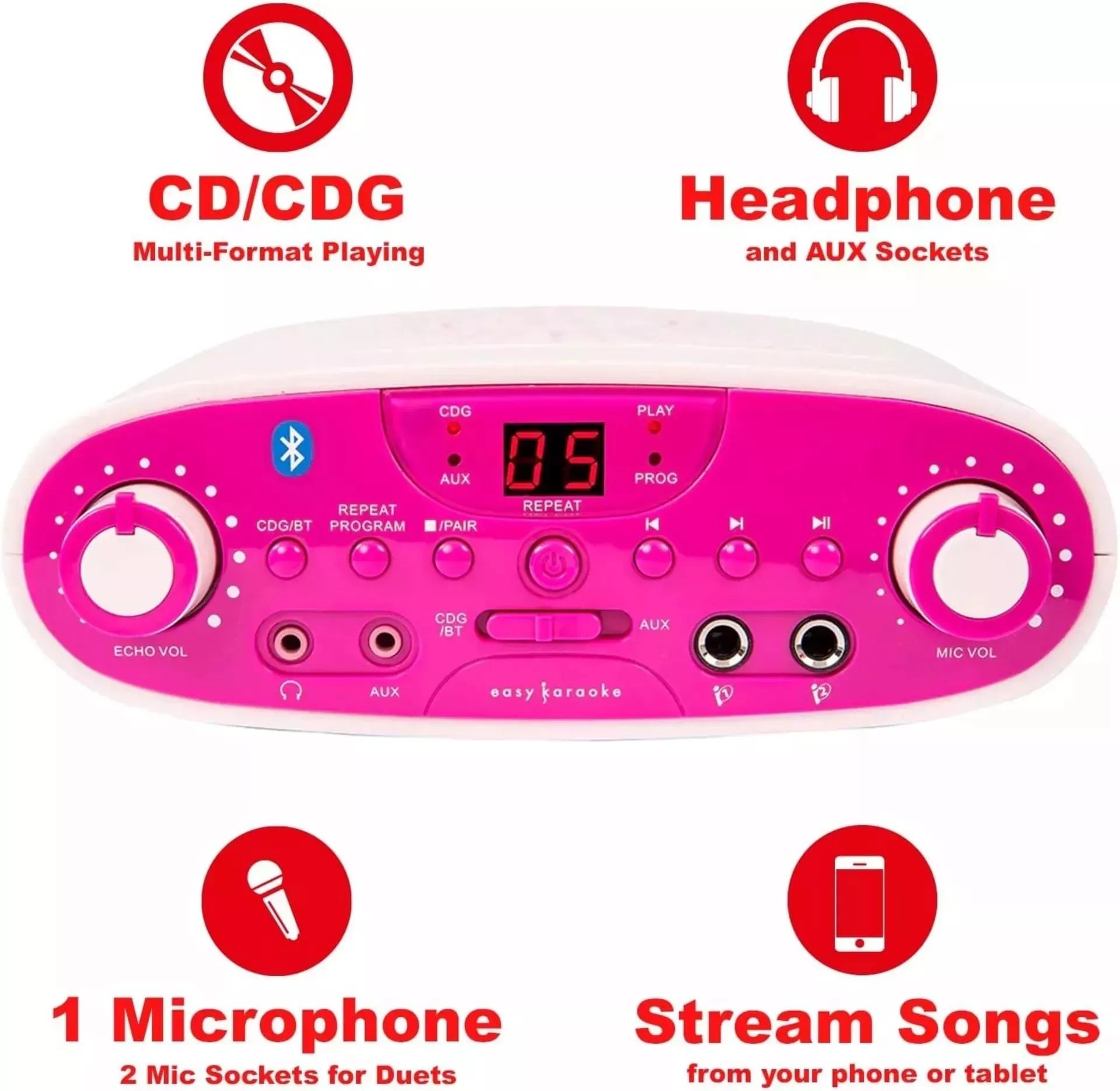 5X BRAND NEW EASY KARAOKE BLUETOOTH CD KARAOKE PARTY SYSTEMS WITH MICROPHONE (COLOURS MAY VARY - Image 4 of 4