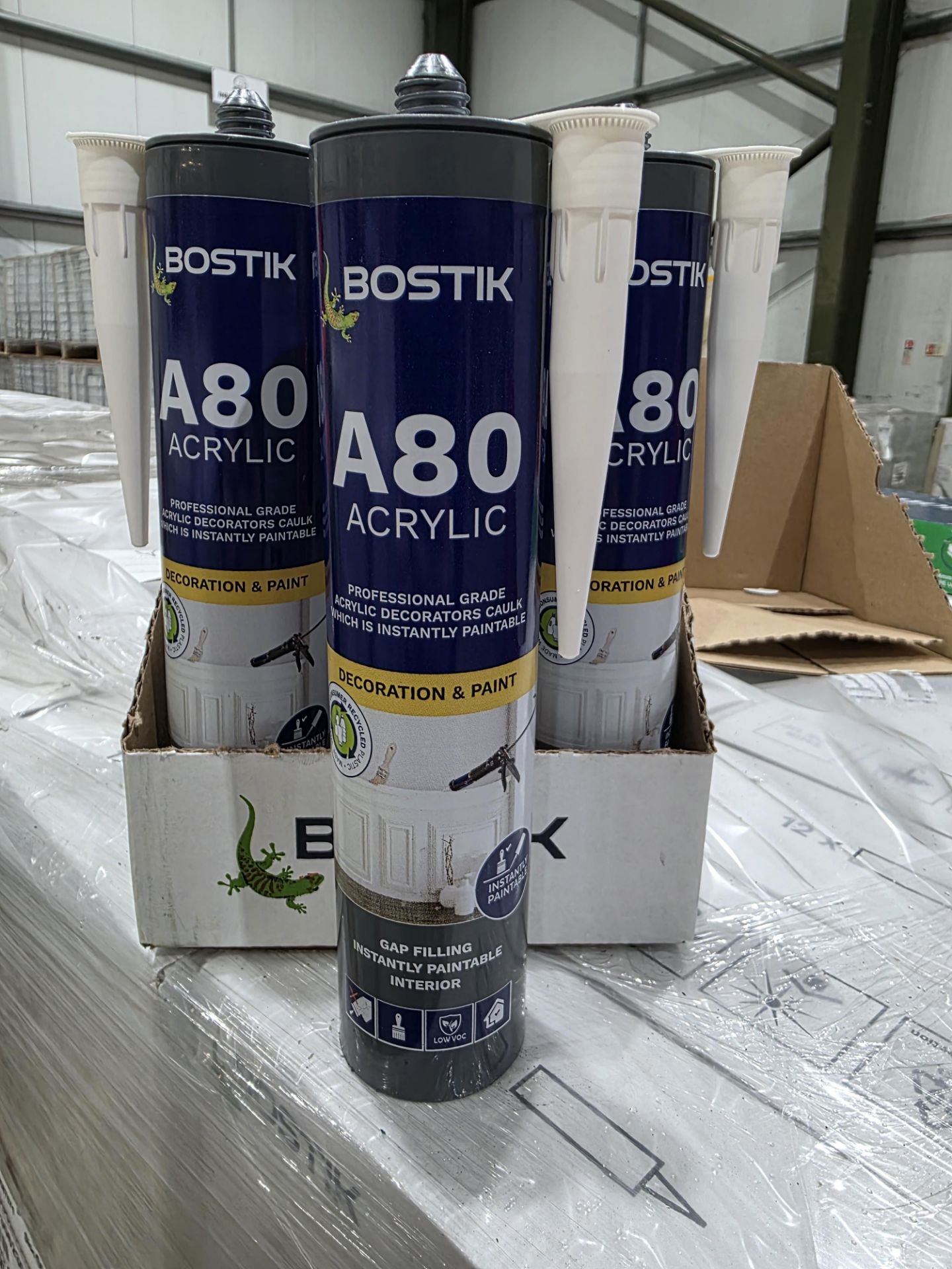 Pallet to Contain 480 x Bostik Pro A80 Acrylic Decorators Caulk 310ml White. RRP £6.48 per tube.