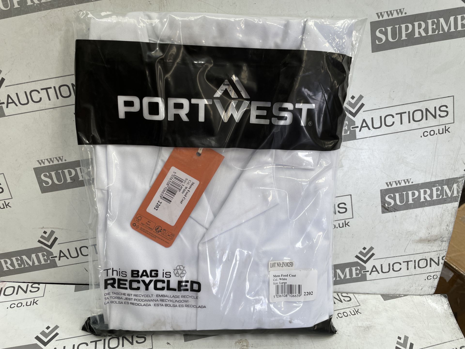 48 X BRAND NEW PORTWEST WHITE MENS FOOD COATS SIZE LARGE (LOC: 38.4-AA6512)