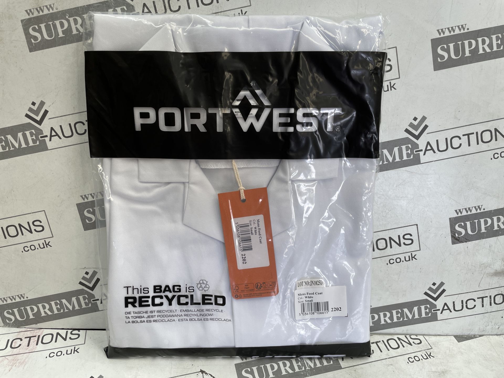48 X BRAND NEW PORTWEST WHITE MENS FOOD COATS (SIZES MAY VARY) (LOC: 35.4-AA6507)