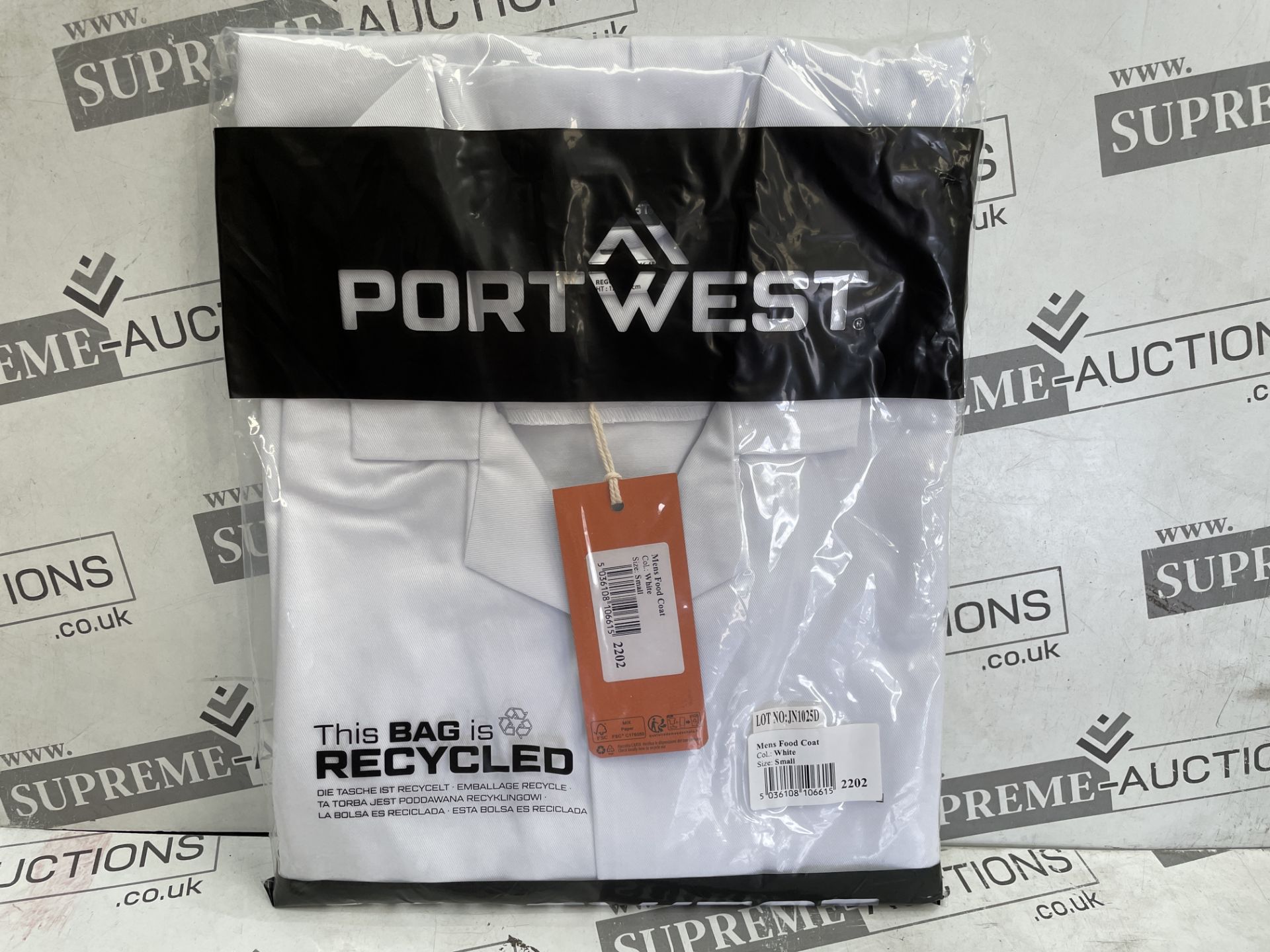 48 X BRAND NEW PORTWEST WHITE MENS FOOD COATS SIZE XXL (LOC: 29.5-AA6508)