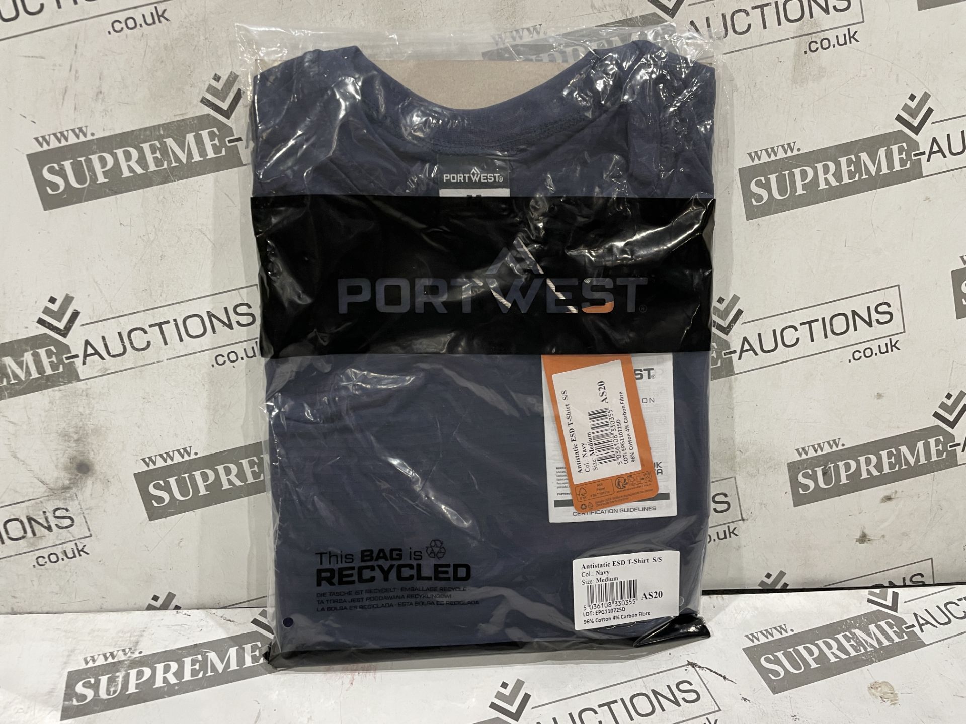 20 X BRAND NEW PORTWEST NAVY ANTISTATIC T SHIRTS SIZE MEDIUM (LOC: 17.16-AA4634)