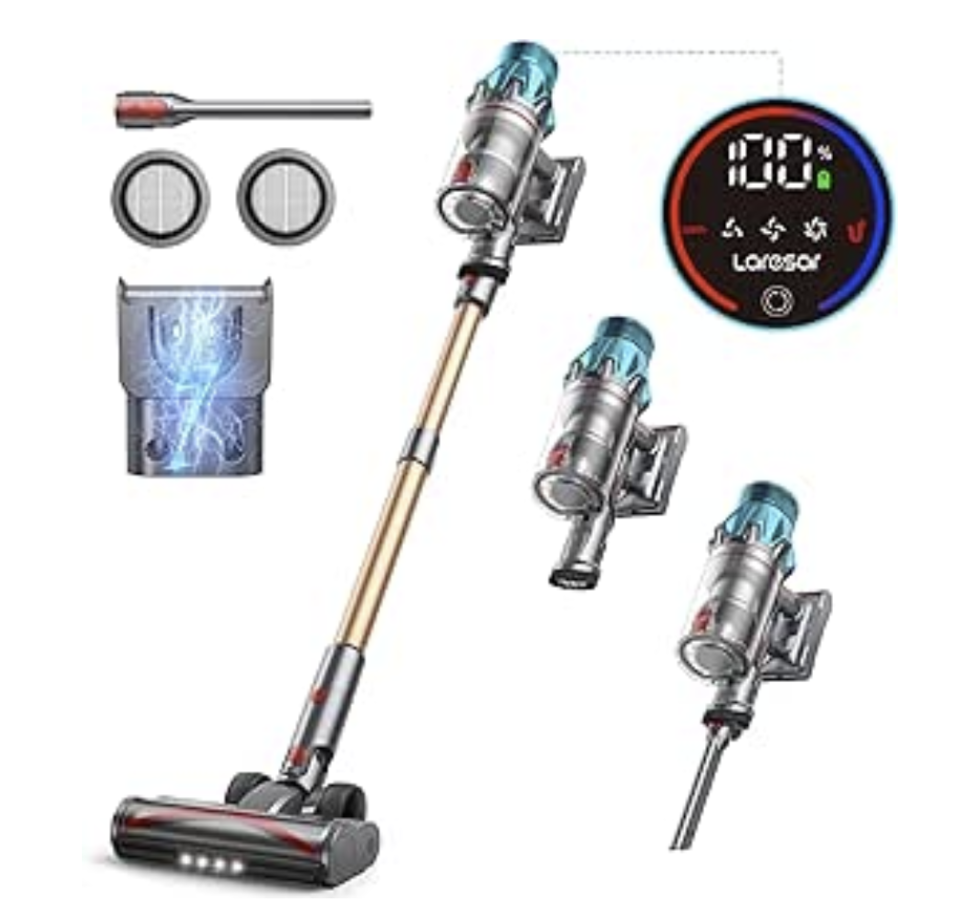 Laresar Ultra 7 Cordless Vacuum Cleaner 550W/45Kpa Stick Vacuum Cleaner with Touch Screen, Up to