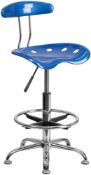 BRAND NEW Flash Furniture Vibrant Bright Blue & Chrome Drafting Stool - LF215BRIGHTBLUEGG RRP £