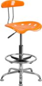 BRAND NEW Flash Furniture Vibrant Orange and Chrome Drafting Stool with Tractor Seat RRP £219.