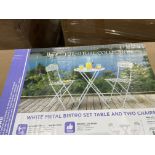 BRAND NEW Alpine MSY100A-WT-EU Metal Folding Bistro Set with Two Chairs - White-MSY100A-WT, White