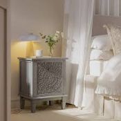 Boxed Chantilly Mid Grey Carved 2 Drawer Bedside Table RRP £229.99-SR6(2.4) Petite yet full of