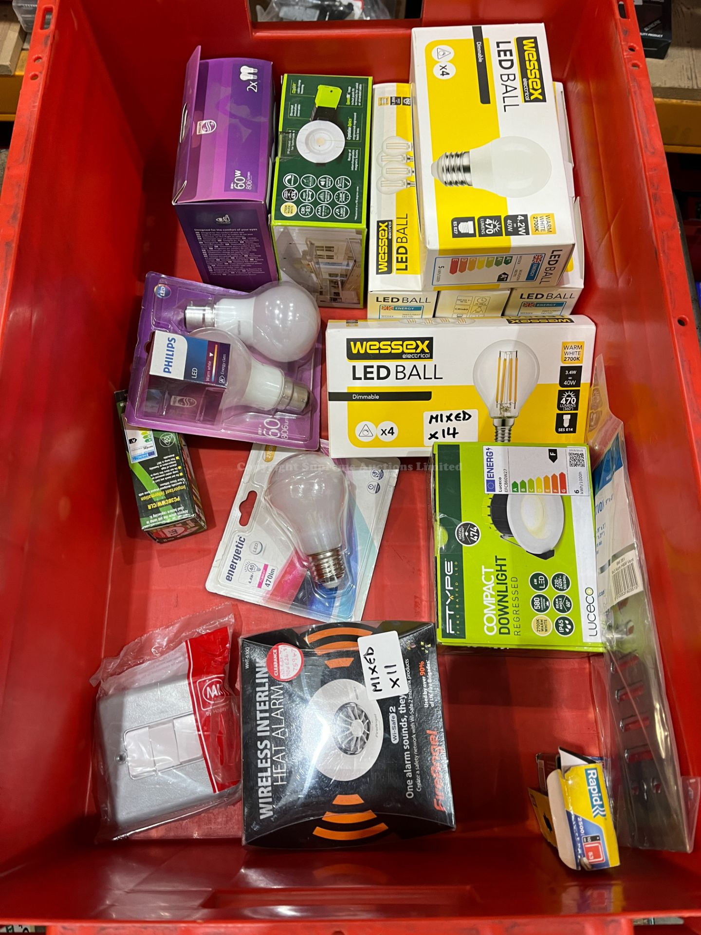 13 PIECE MIXED LOT TO INCLUDE ASSORTED LIGHT BULBS, FIREANGEL, MK ETC. (LOC: R6-4-CC128)