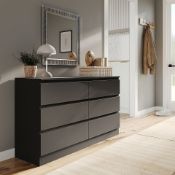 URBNLIVING 120cm Width Black Wooden Chest of 6 Drawers Bedroom Furniture Storage Bedside Table