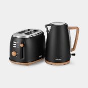 Boxed Fika Black & Wood Kettle & 2 Slice Toaster Set-SR5(2.6)