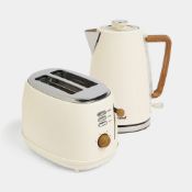 Boxed Fika Cream & Wood Kettle & 2 Slice Toaster Set-SR5(2.5)
