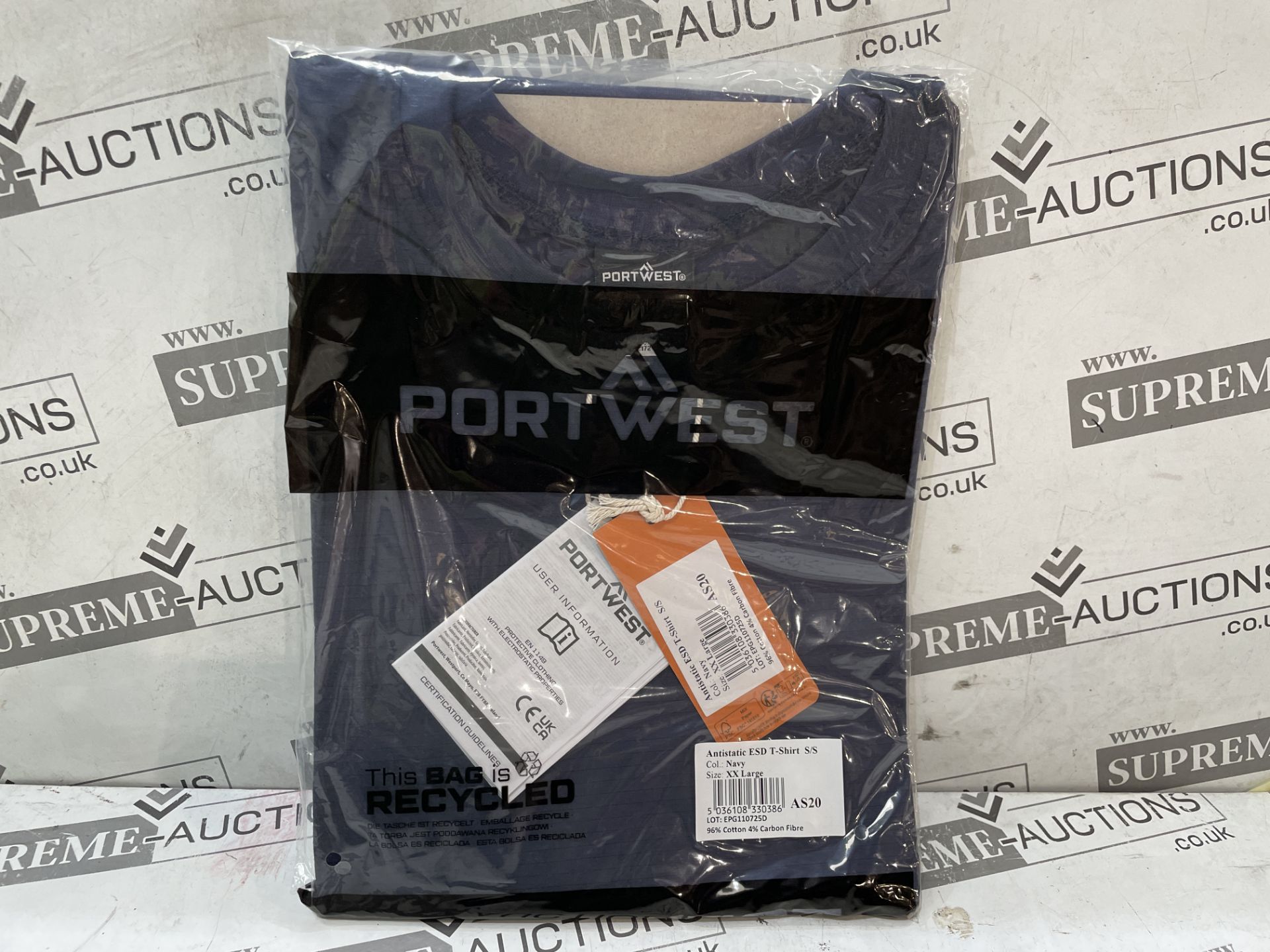 20 X BRAND NEW PORTWEST NAVY ANTI STATIC T SHIRTS SIZE XXL (LOC: 49.4-AA4589)