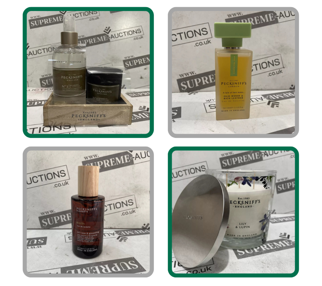 High End Brand Pecksniffs Candles, Diffusers and EDT Sets and  in Various Sizes & Scents - Over 15,000 Pieces - Huge Resale Potential!