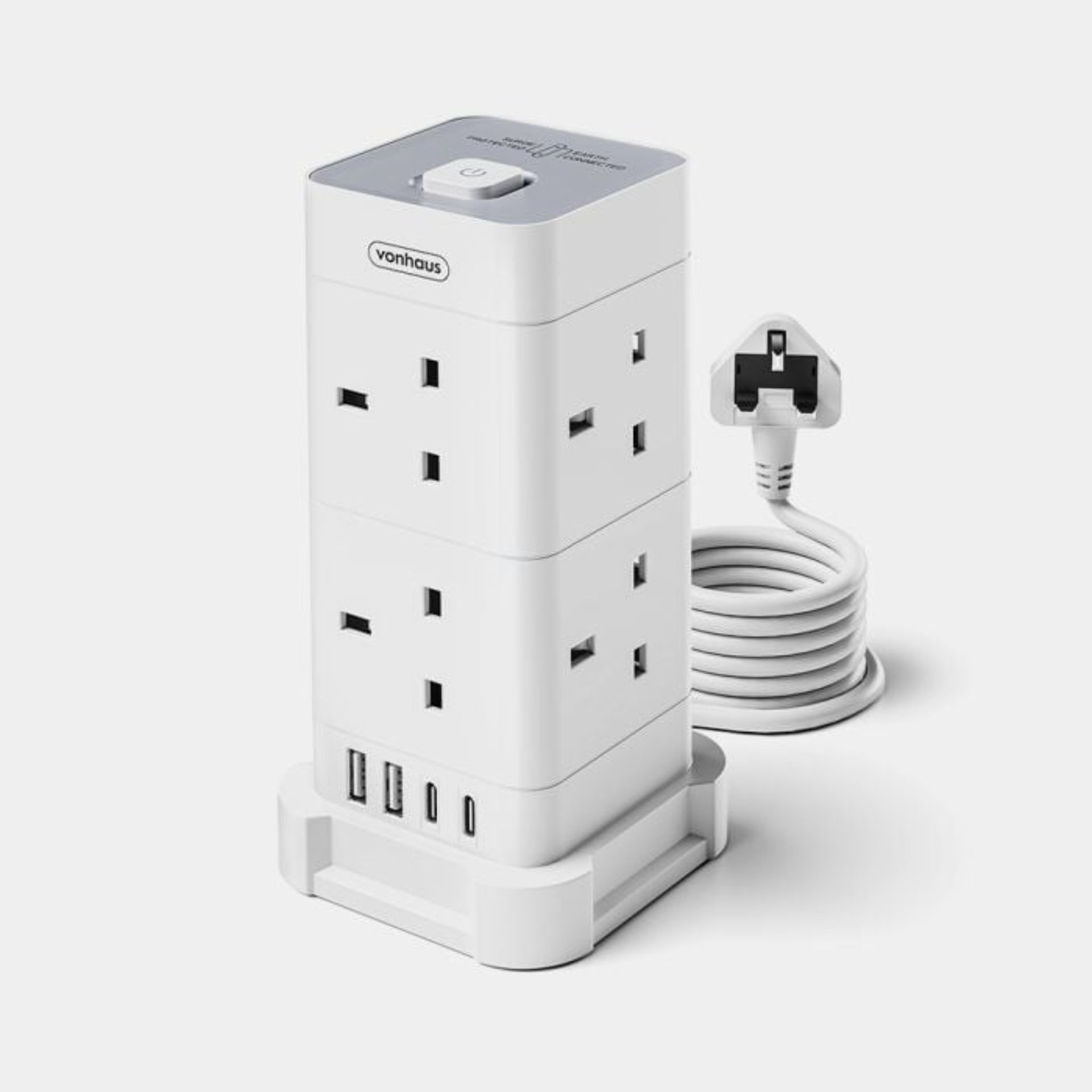 Boxed Tower Extension Lead with USB, Power Surge Protection 2M Cable White (LOC: RS1.1-VH125)