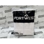120 X BRAND NEW PORTWEST WHITE LARGE DISPOSABLE COVERALLS LEG 31 INCHES (LOC: 48.19-AA6169)