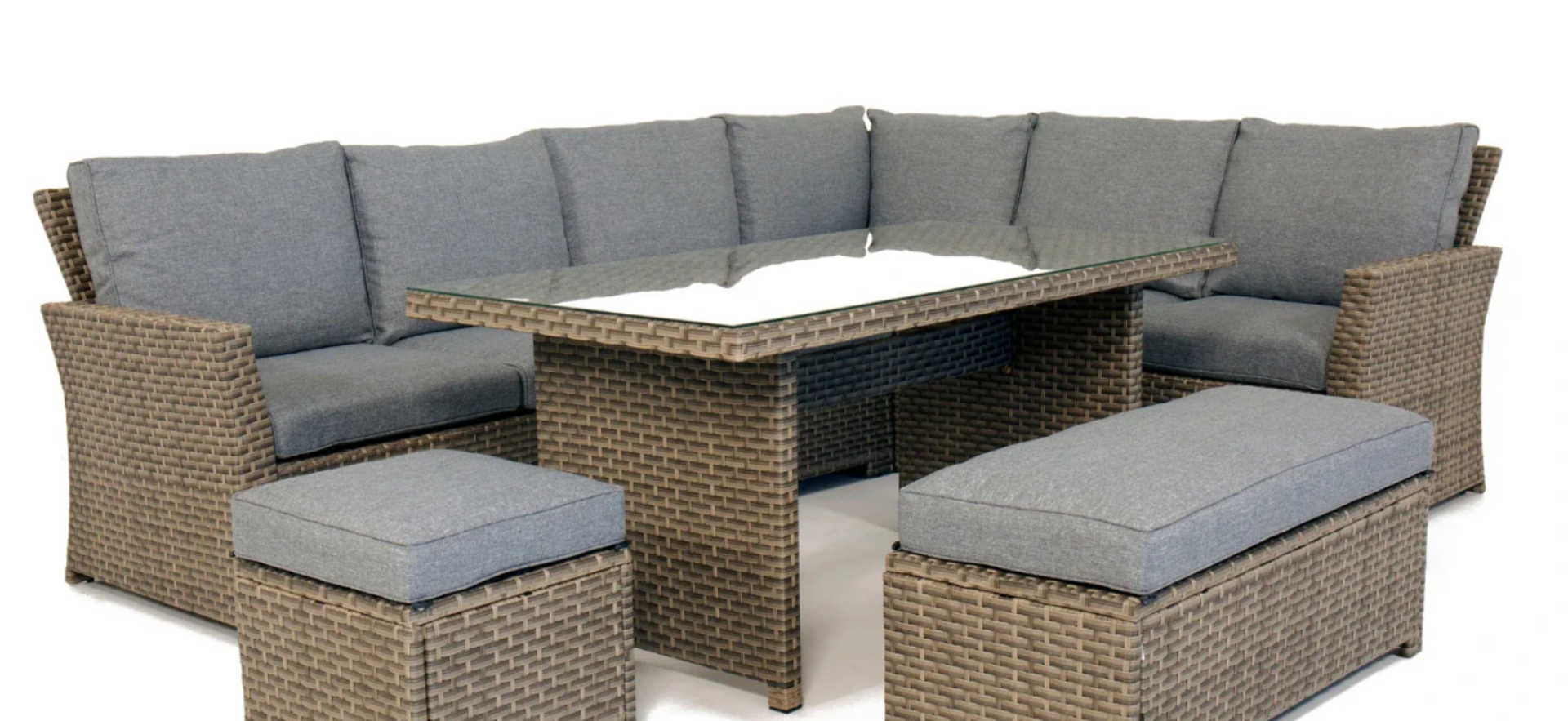 Luxury Grey Corner Rattan Casual Garden Dining and Lounge Set 9 Seater. RRP £1,499. VERSATILITY: - Image 4 of 5
