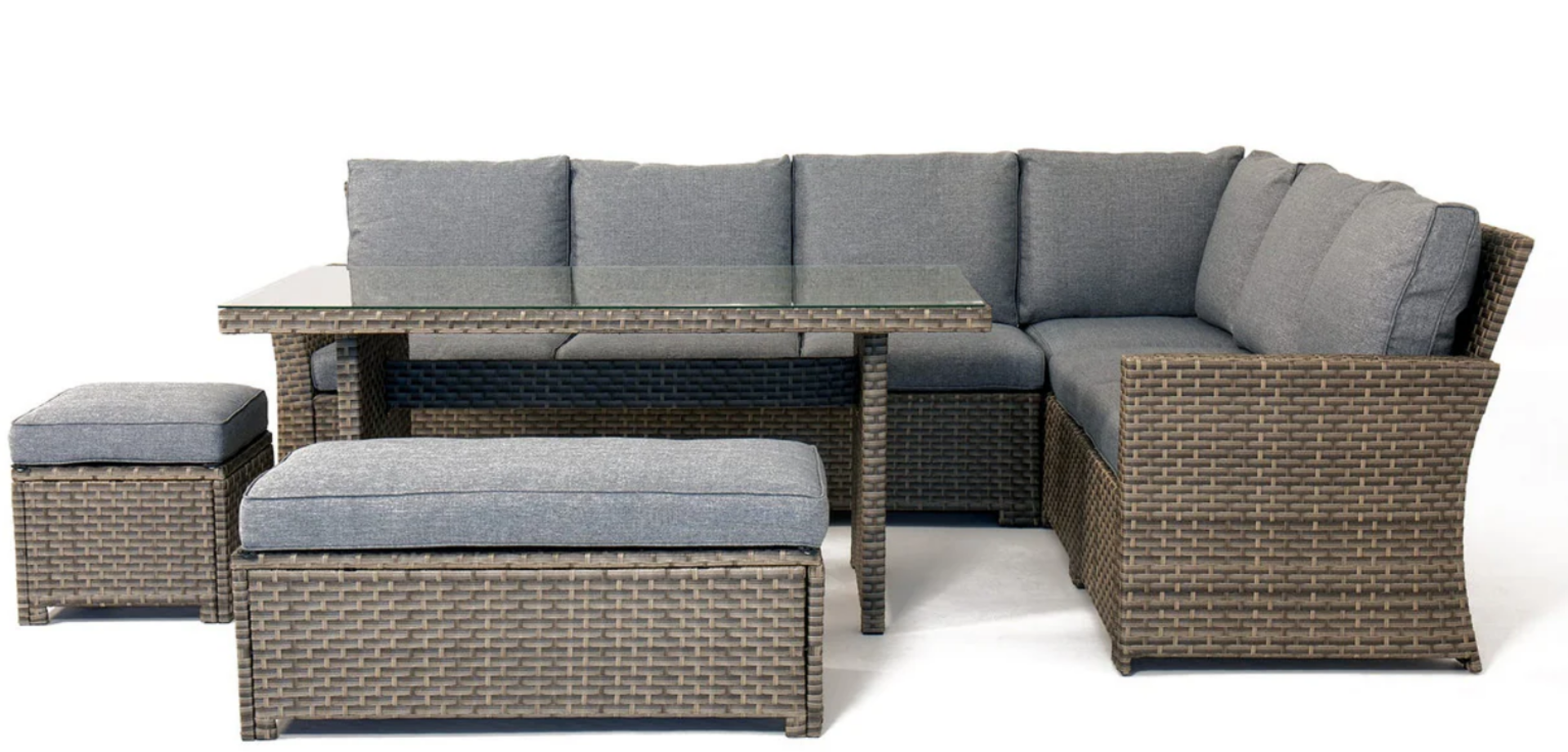 Luxury Grey Corner Rattan Casual Garden Dining and Lounge Set 9 Seater. RRP £1,499. VERSATILITY: - Image 3 of 5