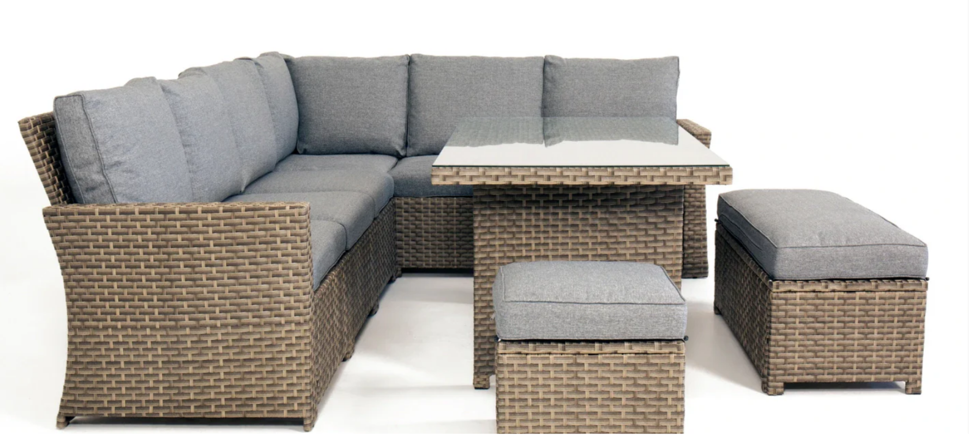 Luxury Grey Corner Rattan Casual Garden Dining and Lounge Set 9 Seater. RRP £1,499. VERSATILITY: - Image 2 of 5
