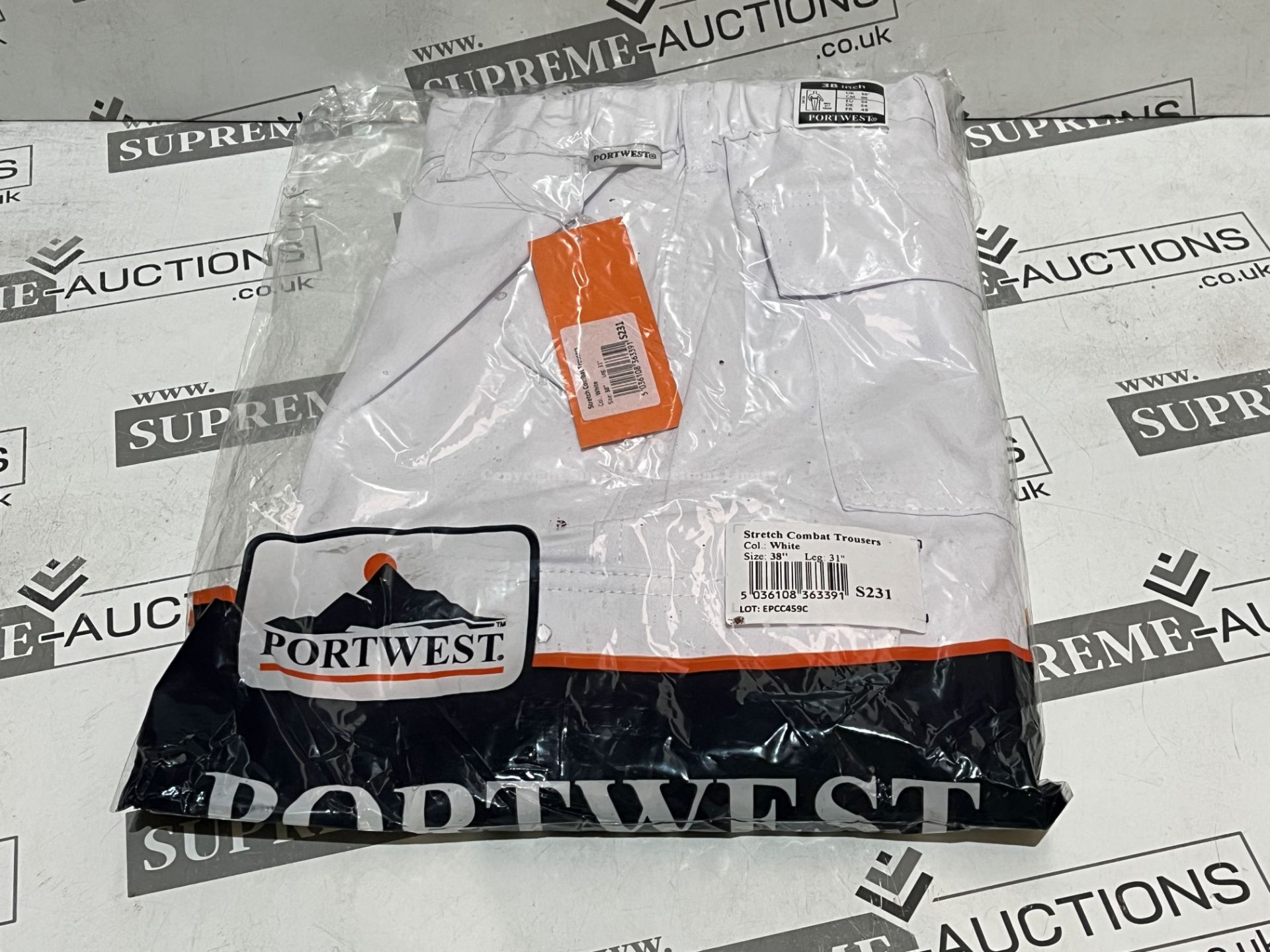 15x BRAND NEW & PACKAGED PORTWEST S231 STRETCH COMBAT TROUSERS - WHITE - SIZE 38/31. (LOC: R49-21- - Image 2 of 2