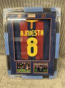 BRAND NEW GENUINE SIGNED Football shirt signed by FIFA World Cup winner, Andres Iniesta in Framed