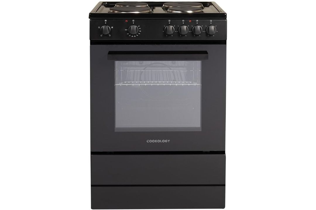 Cookology CFSP600BK/1 Freestanding Electric Single Cooker in Black - Solid Plate Top - 68 Litre