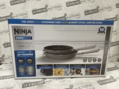 2 X Ninja ZEROSTICK Stackable 2-Piece Frying Pan Set (20cm & 26cm) RRP£135 (LOC: 46.5-AA9949)