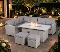 Brand New & Boxed Ivy Luxury 8 Seat Rattan Firepit Garden Set. RRP £2,199. Light Grey Beige. The Ivy