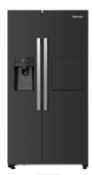 REFURBISHED Hisense RS694N4BBE Plumbed Total No Frost American Fridge Freezer - Black - E Rated