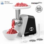 Boxed Monsga G100 Multifunctional Meat Grinder, 300W Electric Mincer with 1200W Max Power, Reverse