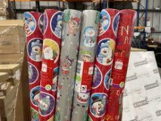 Box of 50 x Novelty Christmas Wrapping Paper, Various Designs, 5M x 69cm, Recyclable. (LOC: 32.3TL-