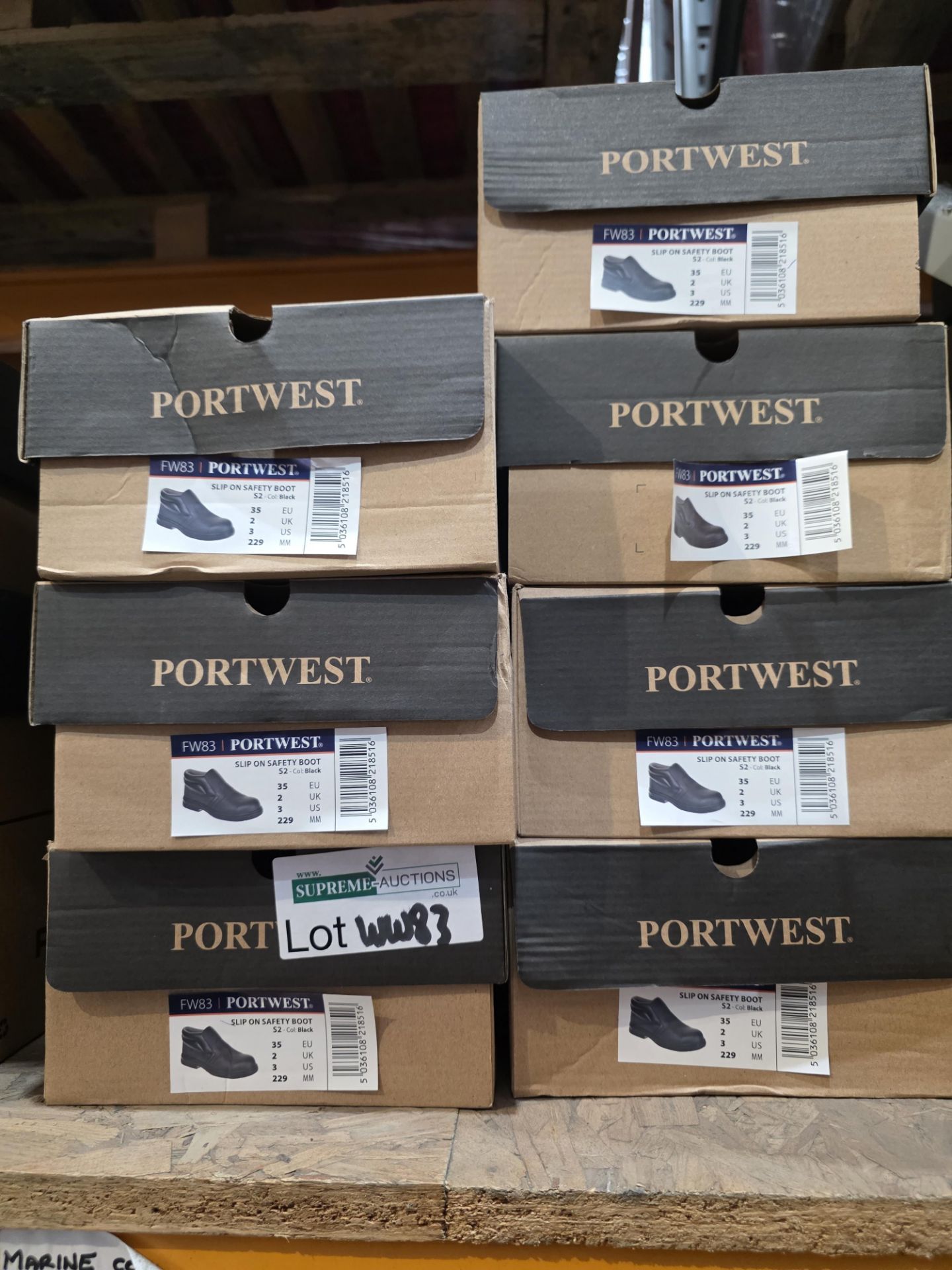 7 X NEW PAIRS OF PORTWEST FW83 SLIP ON SAFETY BOOT S2 FO SR . BLACK SIZE UK 2 (LOC: 5.2-WW83)