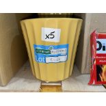 5 X BRAND NEW VERVE 14CM CLAY PLANT POTS, YELLOW, (LOC: R9.6-B1128)